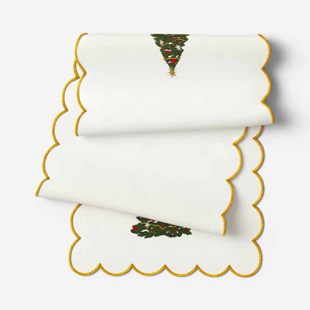 72"x14" nwt Gold Scallop with Trees Table Runner - Threshold